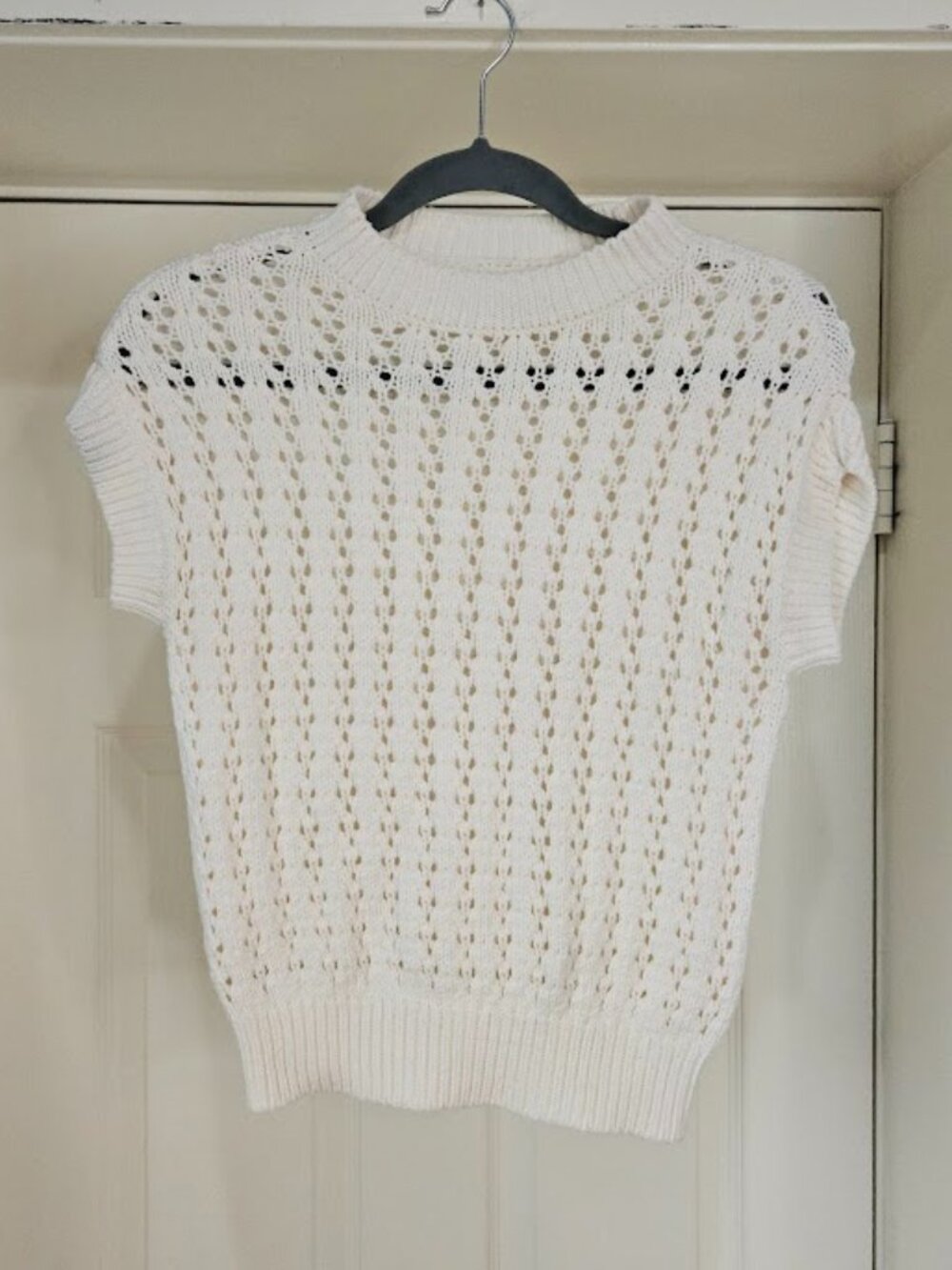 Loft nautical white chunky knit academia sweater vest top shirt minimalist XS